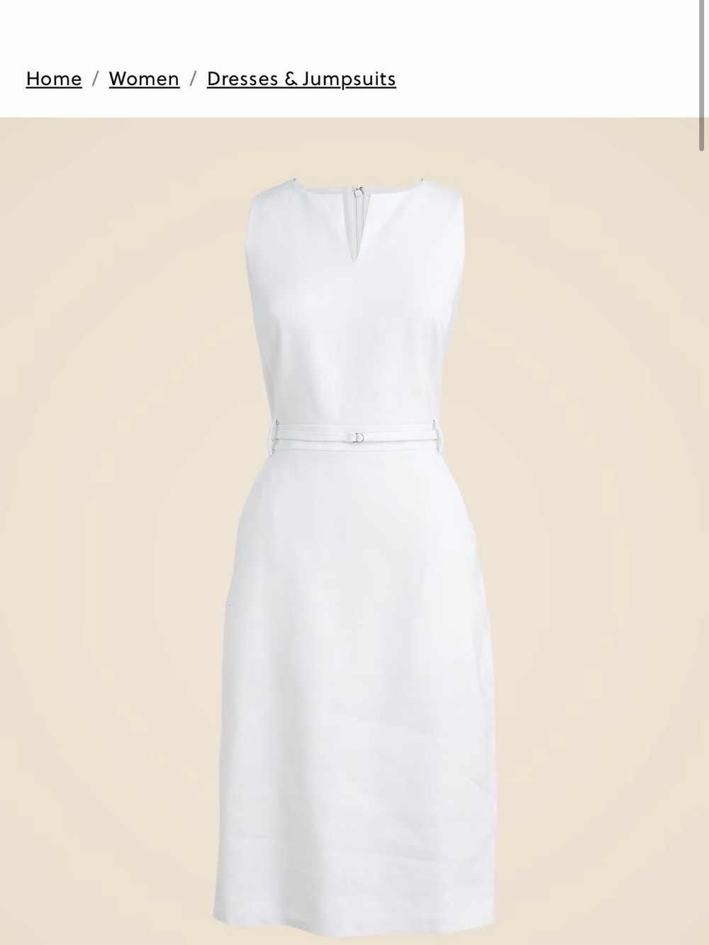 J. Crew White Sleeveless Belted Midi Dress